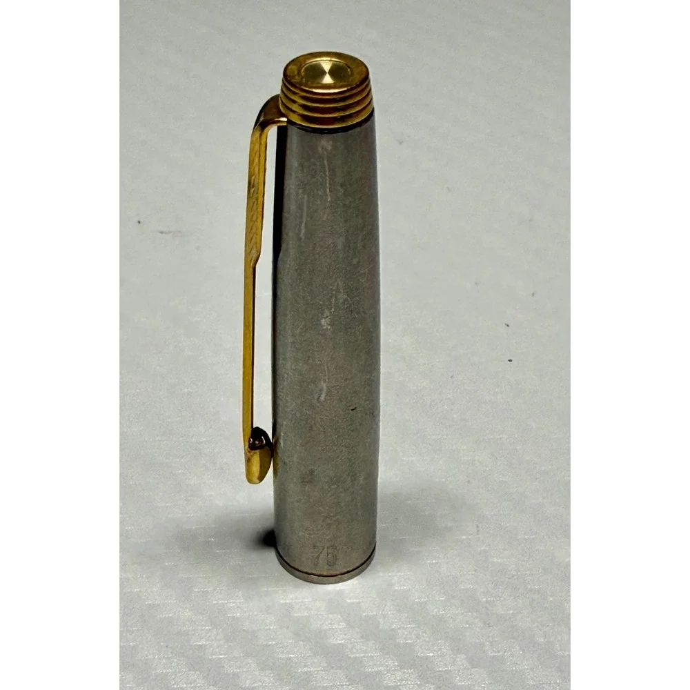 Parker 75 Pen Cap Good Brushed Stainless Steel Gold Trim USA PE-8957-11